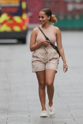 Amber Gill in a Nude Top and Beige Shorts - London 08/23/2021