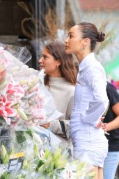 Cara Santana in an All-white Outfit at Bristol Farms in Los Angeles 08/18/2021