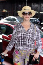 Christina Hendricks in a Checked Shirt and Floral Pants - Manhattan 08/01/2021