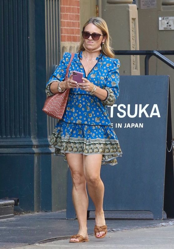 Christine Taylor - Wearing a Blue Summer Dress in New York 08/25/2021