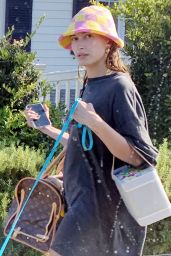 Hailey Rhode Bieber in a Tiny Shirt Dress, Sandals and a Funky Hat - Santa Barbara 08/06/2021