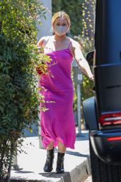 Hilary Duff in a Pink Dress - Running Errands in Beverly Hills 08/02/2021