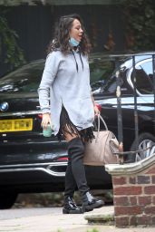 Katya Jones Wears Leg Warmers, a Grey Hoodie and a Tassel Skirt - London 08/03/2021