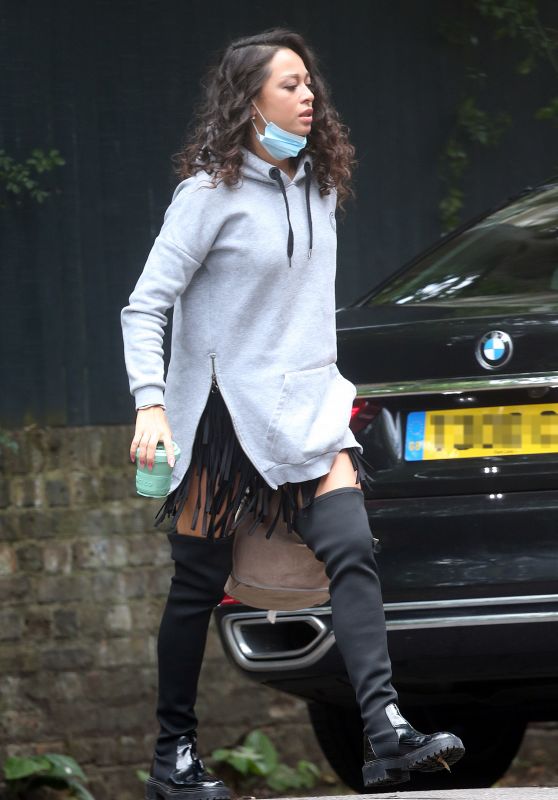 Katya Jones Wears Leg Warmers, a Grey Hoodie and a Tassel Skirt - London 08/03/2021