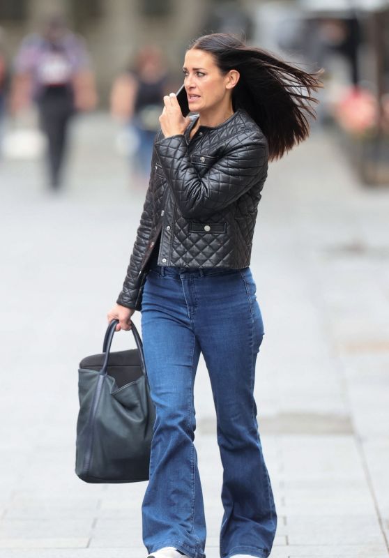 Kirsty Gallacher in Tight Denim Bell Bottomed Trousers and Leather Jacket - London 08/26/2021