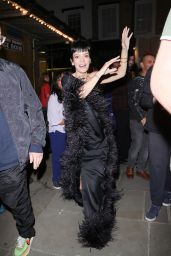 Lily Allen in a Black Fur-Lined Off-Shoulder Gown - "Ghost Story" Press Night in London 08/11/2021
