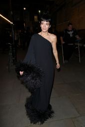 Lily Allen in a Black Fur-Lined Off-Shoulder Gown - "Ghost Story" Press Night in London 08/11/2021