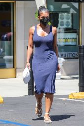 Lori Harvey in a Sleeveless Fitted Maxi Dress - Shopping at Saks Fifth Avenue in Beverly Hills 08/05/2021