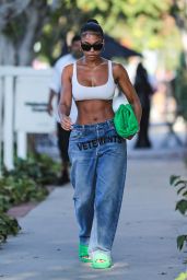 Lori Harvey Wearing Jeans and Sports Bra - Shopping on Melrose Place in West Hollywood 08/25/2021