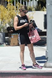 Lucy Hale in a Tank Top and Workout Shorts - Studio City 08/02/2021