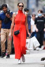 Minnie Driver in a Red Maxi Dress - New York 08/01/2021