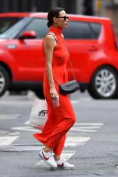 Minnie Driver in a Red Maxi Dress - New York 08/01/2021