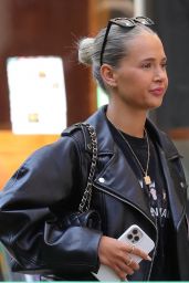 Molly Mae Hague in a Black Leather Jacket and Ripped Shorts - Manchester 08/03/2021
