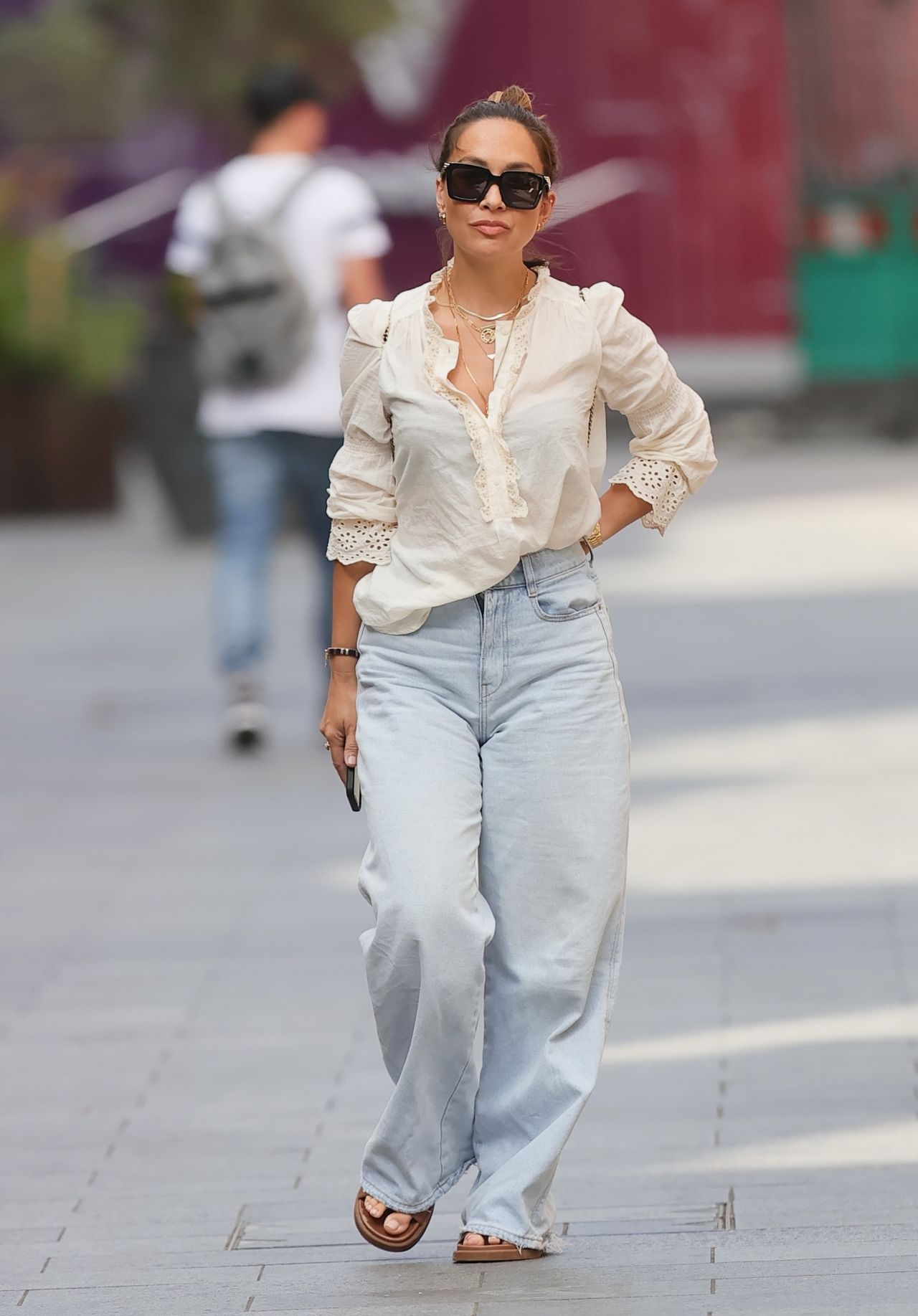 Myleene Klass in White Blouse and Flared Denim - London 08/27/2021 ...