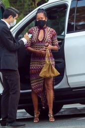 Regina King in a Long Patterned Dress and Strappy Heels - LA 08/24/2021
