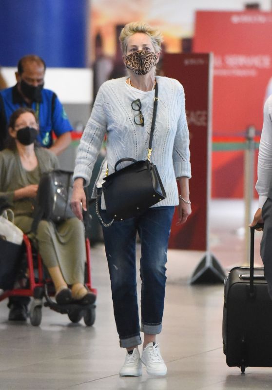 Sharon Stone at JFK Airport in New York 08/28/2021