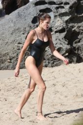Stephanie Seymour in a swimsuit on the beach in St. Barts (2012)