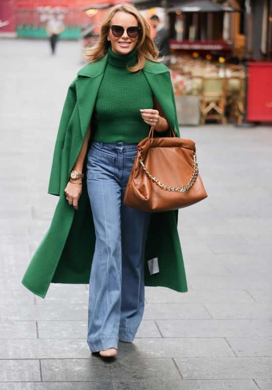 Amanda Holden in a Green Crop Top and Flared Denim - London 09/28/2021