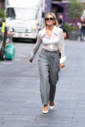 Ashley Roberts in Sheer Shirt and Grey Loose Fit Trousers - London 09/03/2021