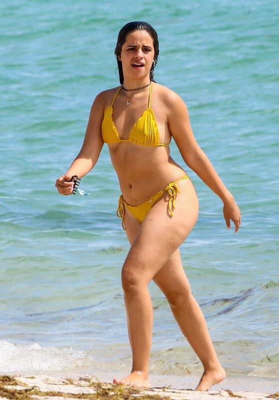 Camila Cabello in a Yellow Bikini on the Beach in Miami 09/20/2021