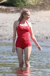 Diane Kruger in a Red Swimsuit - "Out of the Blue" Set in Warwick, Rhode Island 09/14/2021