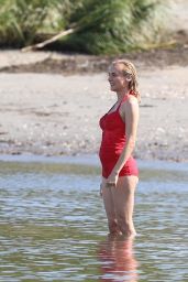 Diane Kruger in a Red Swimsuit - "Out of the Blue" Set in Warwick, Rhode Island 09/14/2021