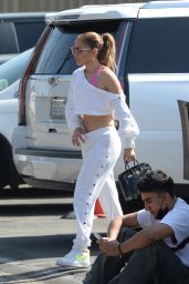 Jennifer Lopez in Pink Sports Bra and White Crop Top - Los Angeles 09/16/2021
