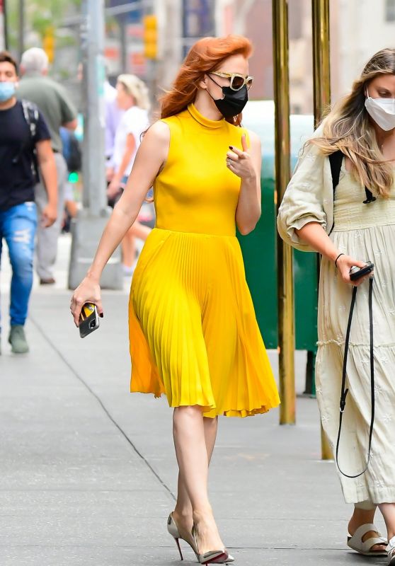 Jessica Chastain in a Yellow Dress - Soho in NYC 09/16/2021