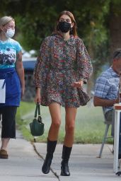 Kaia Gerber in a Floral Print Dress and Black Leather Boots - Silverlake 09/22/2021