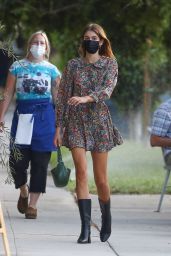 Kaia Gerber in a Floral Print Dress and Black Leather Boots - Silverlake 09/22/2021