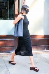 Kendall Jenner in All Black Dress with Platform Sandals - New York 09/13/2021
