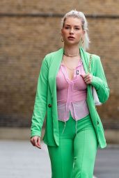 Lottie Moss in a PrettyLittleThing Green Suit and a Sheer Pink Shirt 09/13/2021