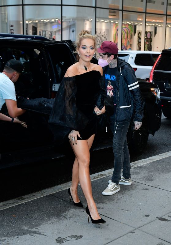 Rita Ora in a Black Mini Dress - New York 09/09/2021