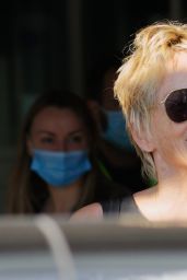 Sharon Stone Wearing an Animal Print Face Mask - Out in Zurich 09/24/2021