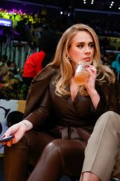 Adele Wearing a Brown Leather Jumpsuit - Los Angeles 10/19/2021