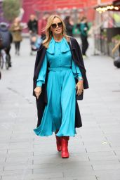 Amanda Holden in a Striking Blue Flowing Dress and Knee High Boots - London 10/26/2021