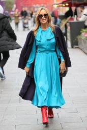 Amanda Holden in a Striking Blue Flowing Dress and Knee High Boots - London 10/26/2021