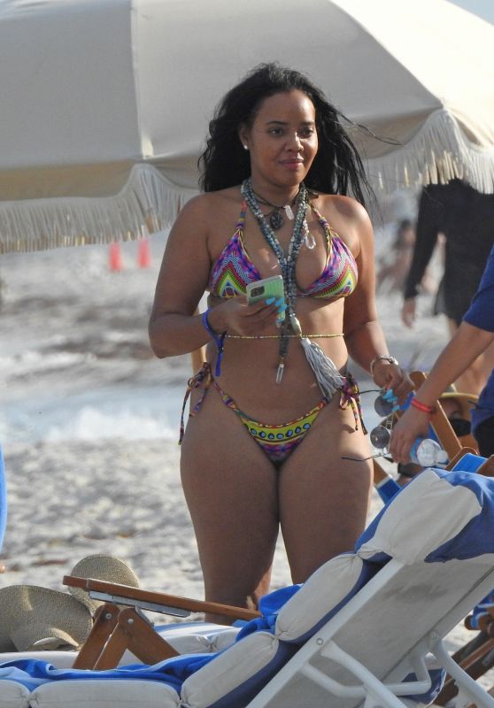 Angela Simmons in Multi-Colored Bikini in Miami Beach 10/17/2021