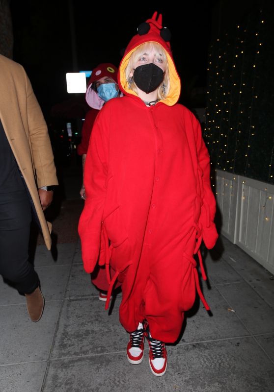 Billie Eilish in a Red Costume - Doja Cat’s Birthday Party in West Hollywood 10/20/2021