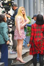 Busy Philipps Wears a Pink Spotted Dress - New York 10/25/2021