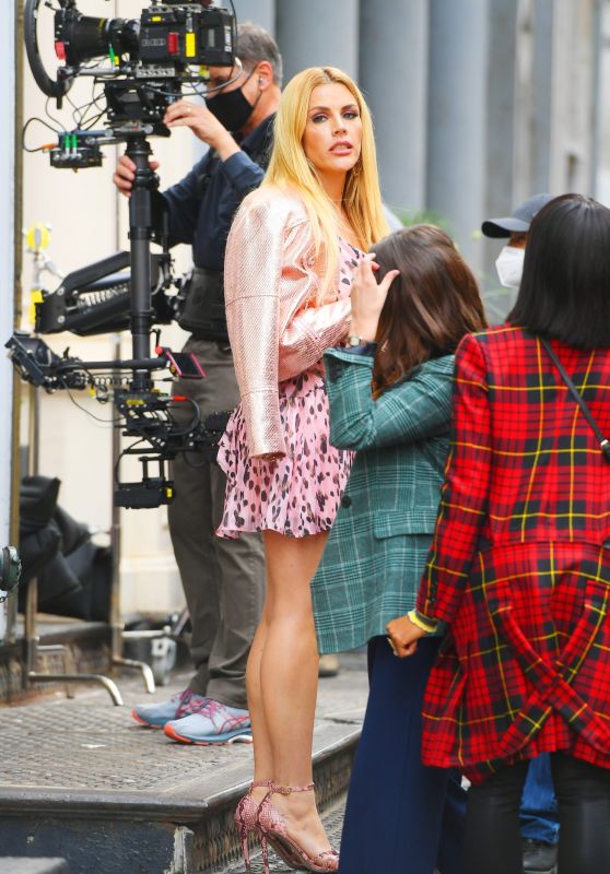 Busy Philipps Wears a Pink Spotted Dress - New York 10/25/2021