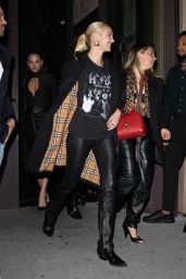 Candice Swanepoel in an AC/DC T-shirt and Leather Pants - NY 10/21/2021