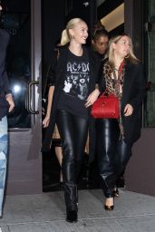 Candice Swanepoel in an AC/DC T-shirt and Leather Pants - NY 10/21/2021