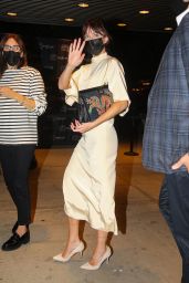 Dakota Johnson in a Beige Satin Dress - New York 09/30/2021