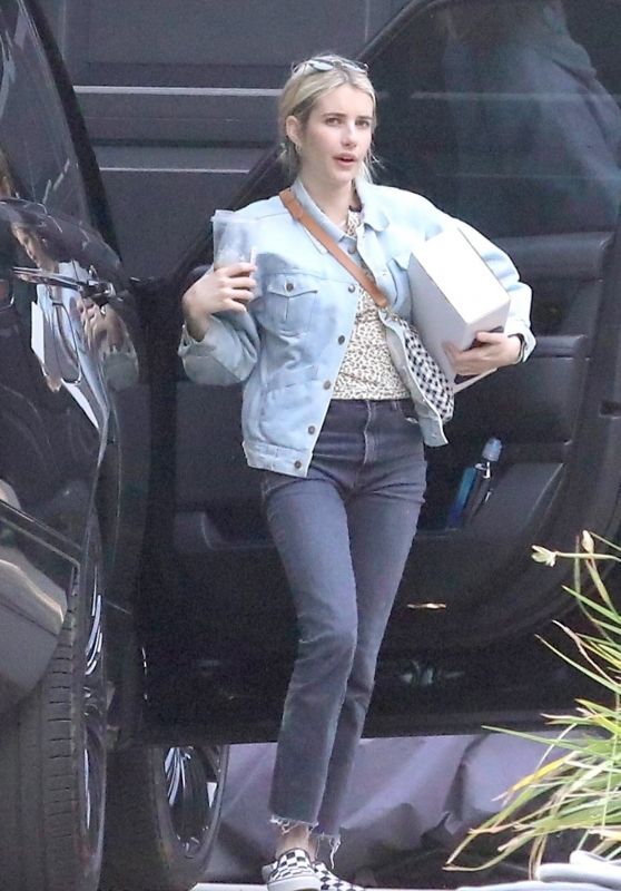 Emma Roberts in a Denim Jacket and Black Jeans - LA 10/04/2021