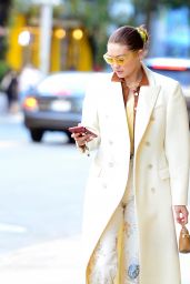 Gigi Hadid in a White Overcoat - NYC  10/11/2021