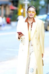 Gigi Hadid in a White Overcoat - NYC  10/11/2021