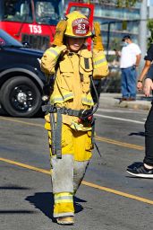 Jenna Dewan Dressed as a Firefighter - "The Rookie" Set in Los Angeles 10/26/2021