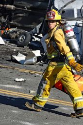 Jenna Dewan Dressed as a Firefighter - "The Rookie" Set in Los Angeles 10/26/2021