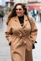 Kelly Brook in Beige Coat and Boots and Black Leggings - London 10/18/2021